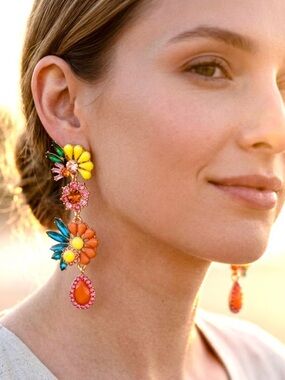 Boho Sunflower Drop Earrings Statement Floral Dangle |Vibrant Summer Jewelry